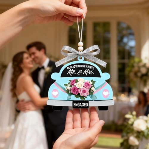Our Adventure Awaits Wooden Car Hanging Ornament for Engagement