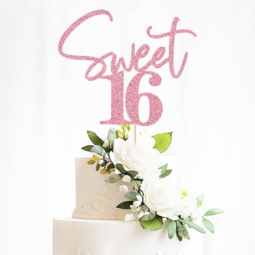 Pink Glitter Sweet 16 Cake Topper for Birthday Celebrations