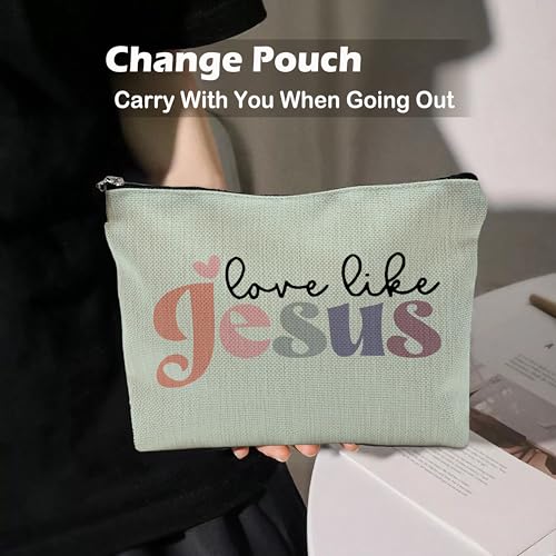 Love Like Jesus Christian Makeup Bag Bible Verse Cosmetic Bag Green