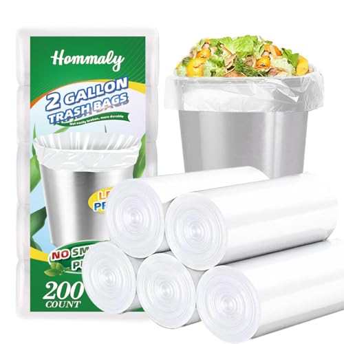 Hommaly 2 Gallon Small Clear Trash Bags, 200 Count Bathroom Bin Liners