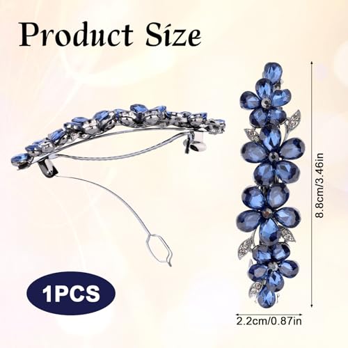 Blue Flower Rhinestone Hair Barrette Sparkly Crystal Hair Clip