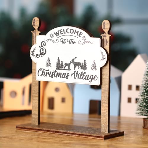 Wooden Christmas Village Sign with Pen - Rustic Holiday Decor