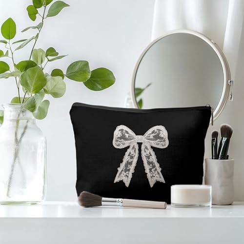 Coquette Lace Bow Makeup Bag Preppy Cosmetic Pouch for Women