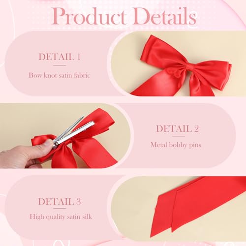 Tweruna Satin Hair Bows for Women, 4-Color Ribbon Hair Clips with Long Tails
