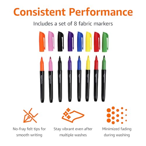 Amazon Basics Fabric Markers Set - 8 Bold Colors for T-Shirts & Bags