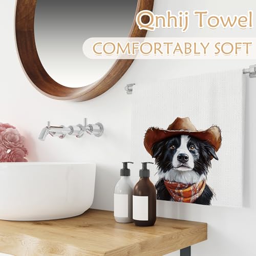 Cowboy Border Collie Decorative Hand Towel - 16x24 Inch Kitchen Towel