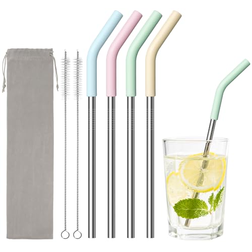 6.7-Inch Reusable Stainless Steel Drink Straws with Silicone Tips & Brush - Colors 3