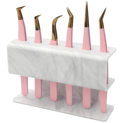 Marble Acrylic Tweezers Holder for Eyelash Extensions - 6 Holes