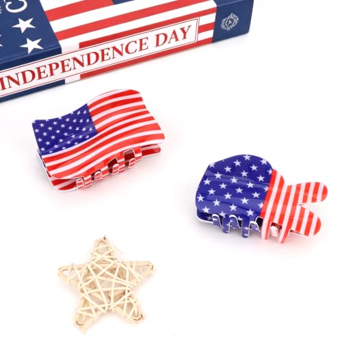 4th of July Hair Claw Clips - Patriotic American Flag & Peace Sign Set