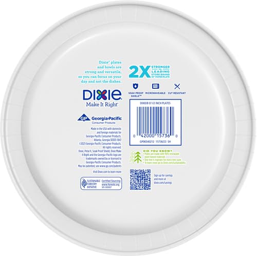 Dixie 8.5 Inch Disposable Paper Plates, 2X Stronger, 180 Count (2-Pack)