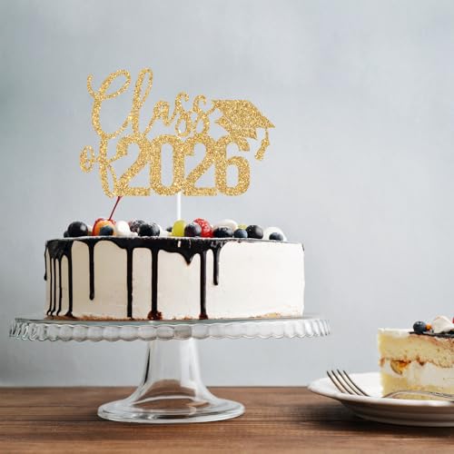 Class of 2026 Graduation Cake Topper - Gold Glitter Decor