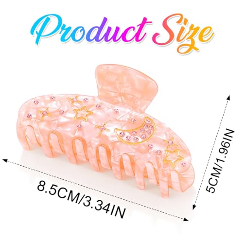 CAKURE Acrylic Hair Claw Clips 2-Pack Medium Shell Star Moon Rhinestone