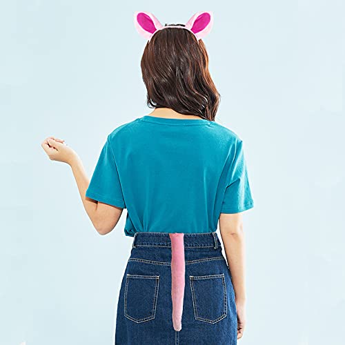 Pink Pig Ears Headband Nose Bow Tie and Tail Costume Set for Cosplay and Parties