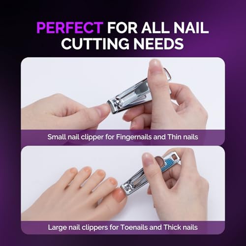 MelodySusie 2-in-1 Nail Clippers Set - Ultra Sharp Stainless Steel Fingernail and Toenail Cutter with Built-in File, Purple