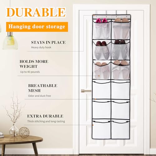GOMAJI Over The Door Shoe Organizer with 12 Mesh Pockets - White