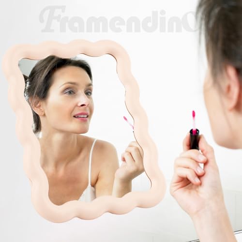 Framendino Pink Wave Desk Mirror Aesthetic Folding Vanity Mirror