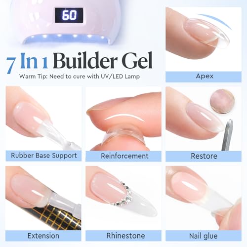 AzureBeauty Clear Builder Gel for Nails 18ml - 7-in-1 UV LED Nail Strengthener