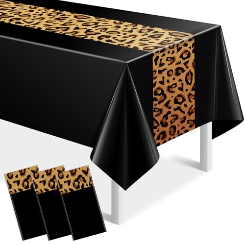 Leopard Print Tablecloths - 3 Pack Disposable Party Covers, 54x108 Inch