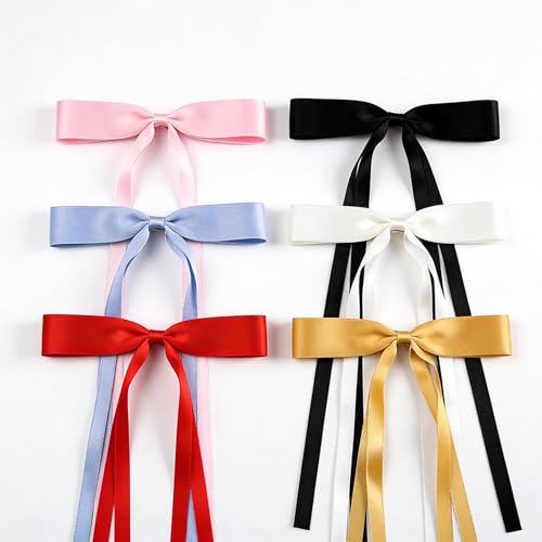Cupeou Small Hair Bows with Long Tails - 12 PCS Ribbon Bow Clips