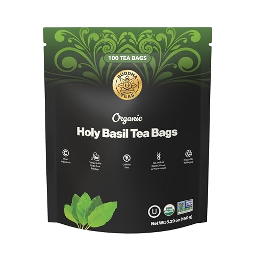 Buddha Teas Organic Holy Basil Tea, Caffeine-Free Herbal Tulsi, 100 Count