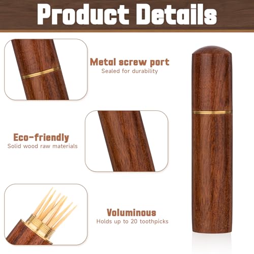 2Pack Portable Wooden Toothpick Holder - Waterproof Pocket Storage Case