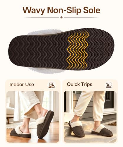 Fuzzy Memory Foam Slippers for Women - Mocha, Indoor House Shoes