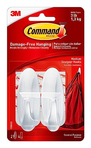 Command Medium Designer Wall Hooks, 2 Hooks and 4 Strips