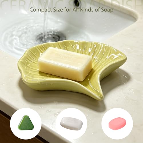 Ceramic Seashell Soap Holder - Self-Draining Elegant Tray (Green)