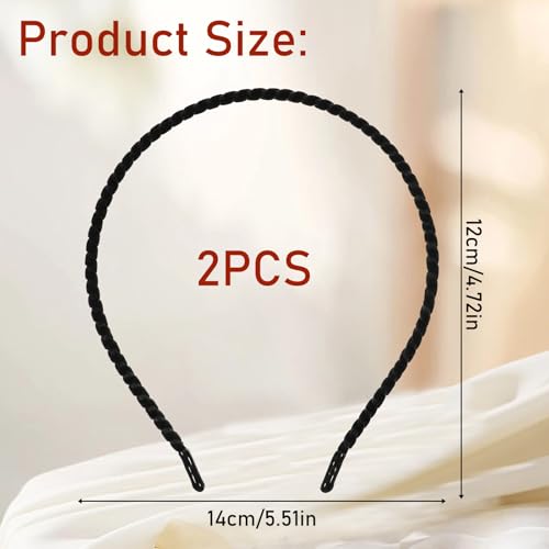Gjinxi 2pcs Metal Thin Black Headbands for Women Men Lightweight Hair Bands