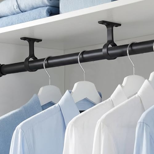 Black Stainless Steel Ceiling Curtain Rod Brackets - 2 PCS, 1-5/16" Diameter