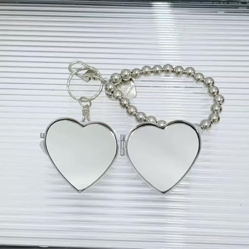 Heart-Shaped Metal Keychain with Portable Folding Mirror