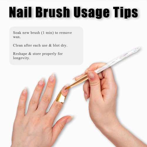 SruidyLady Nail Art Brush Set - 6 Piece Flat, Oval, Angled Gel Brushes