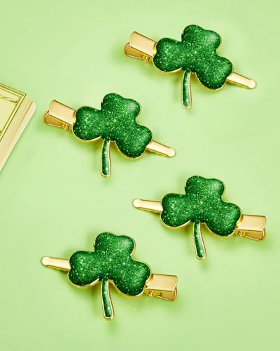 Glitter Shamrock Green Hair Clips - 4 PCS St. Patrick's Day Hairpins