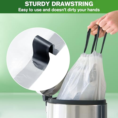 ALLCLEAN 4 Gallon Small Trash Bags, Drawstring Garbage Can Liners - White