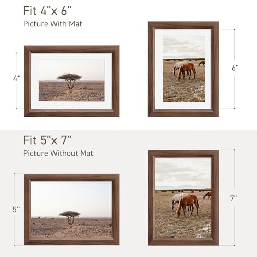 Venusmiles 5x7 Solid Walnut Picture Frame with Removable Mat