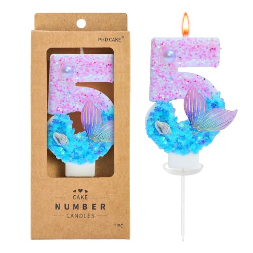 Pink Blue Mermaid Number 5 Cake Candles - 2.76 Inch Birthday Party Decorations