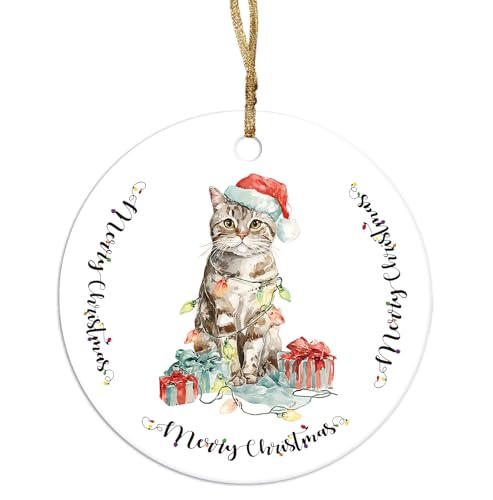 Ceramic Cat Christmas Ornament - Double-Sided Holiday Tree Decor