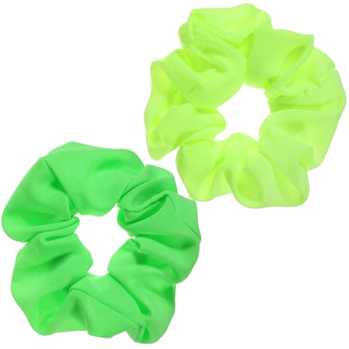 2PCS Green Neon Scrunchies Soft Viscose Elastic Hair Bands for 80s Parties