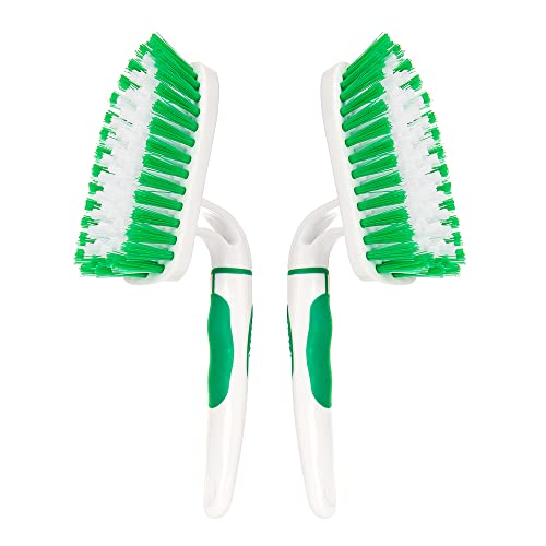 2-Pack Ergonomic Scrub Brushes with Long Handle - Green & White