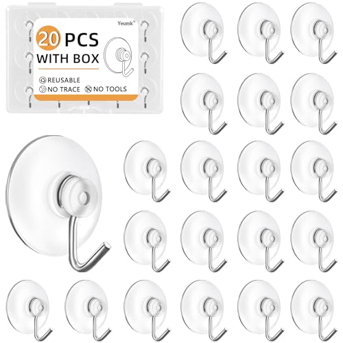 20 Pack Mini Clear Suction Cup Hooks 0.8 Inch with Metal Hooks - Reusable, No Damage