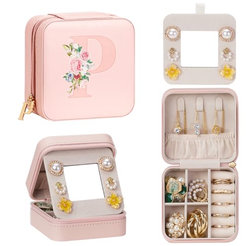 Personalized Mini Travel Jewelry Box with Initial Zipper