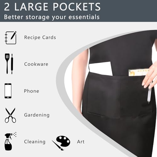Black Adjustable Bib Apron with Pockets - Unisex Kitchen & Chef Apron