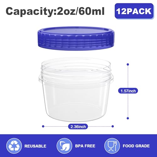 2 Oz Reusable Salad Dressing Containers - 12 Pack with Leak-Proof Lids