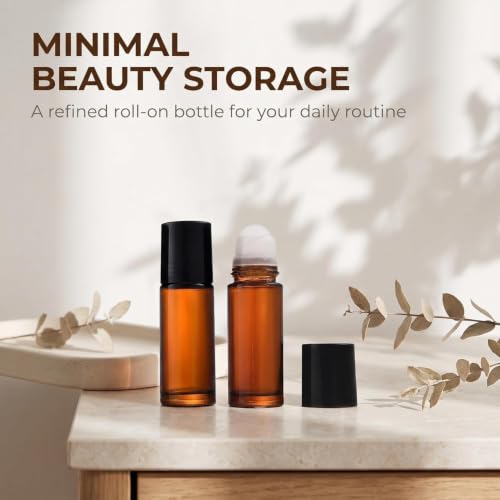 30ml Amber Glass Essential Oil Roller Bottles 2Pcs Refillable Roll On