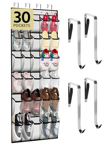 PAULONE White Over the Door Organizer with 30 Large Pockets & Adjustable Hooks