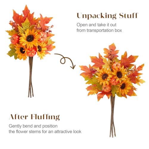 Fall Flowers Artificial Bouquet - Sunflower & Pumpkin Decor, 4PCS