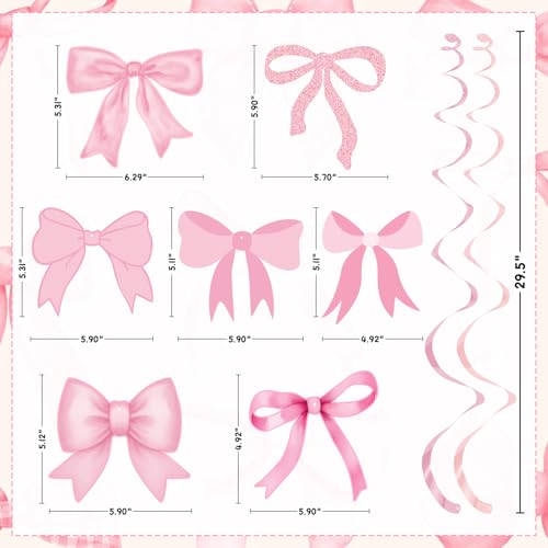 Pink Bow Hanging Swirls Decorations - 20 Pack Party Decor