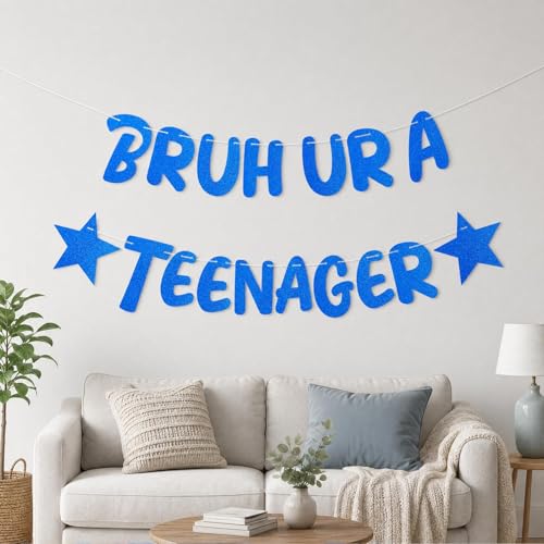 Blue Happy 13th Birthday Banner for Teens - Fun Decorations