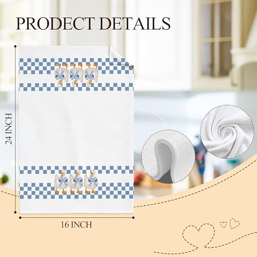 Silly Goose Kitchen Towel - Blue Bow Preppy Retro Checkered Hand Towel