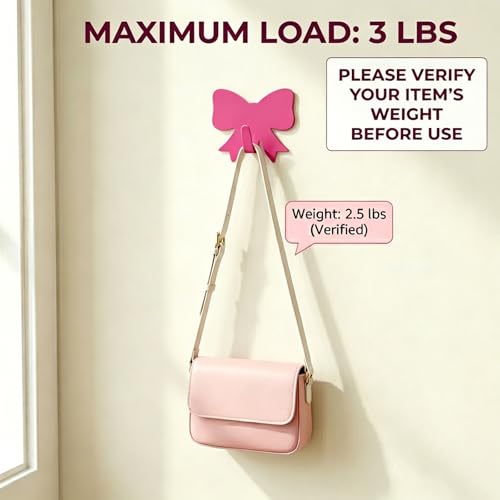 8 Pcs Pink Bow Knot Adhesive Wall Hooks - Cute Kawaii Decor for Hanging